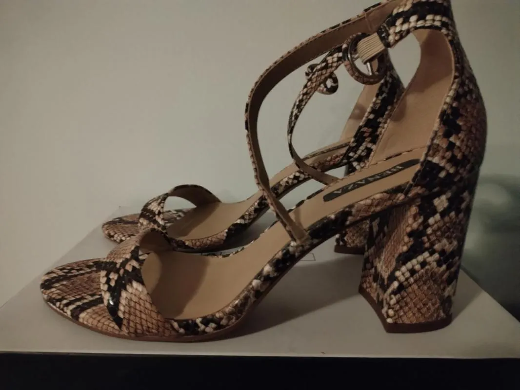 Sandale cu toc Benaza EU 37 | Bej, Animal print, Piele ecologică - Image 2