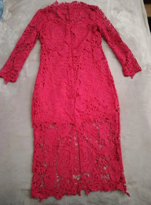 Rochie de seară Shein M | Roșu, Midi, Mânecă lungă, Poliester - Image 3