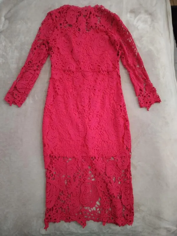 Rochie de seară Shein M | Roșu, Midi, Mânecă lungă, Poliester - Image 2