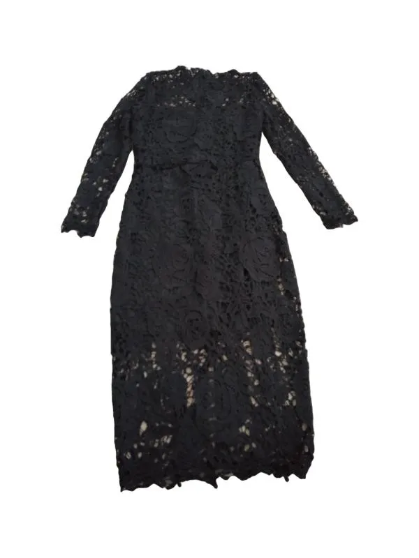 Rochie de seară Shein S | Negru, Midi, Mânecă lungă, Poliester