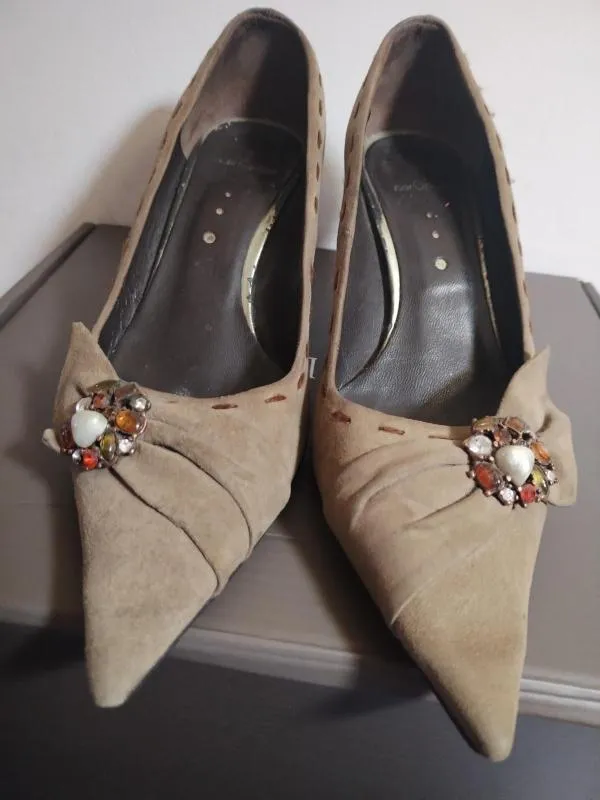 Pantofi cu toc mic NerOpaco EU 36 | Maro, Piele întoarsă  Suede