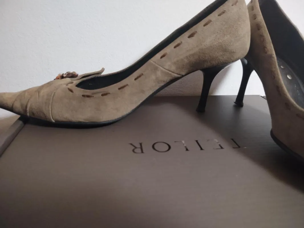 Pantofi cu toc mic NerOpaco EU 36 | Maro, Piele întoarsă Suede - Image 4