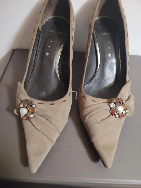Pantofi cu toc mic NerOpaco EU 36 | Maro, Piele întoarsă Suede - Image 5