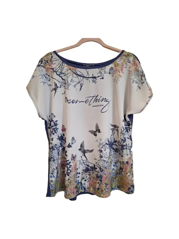 Tricou Orsay L | Gri, Normal, Mânecă scurtă, Floral & Tropical, Vâscoză