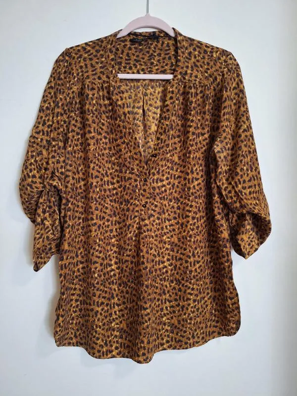 Cămașă Zara L | Caramel, Normal, Mânecă lungă, Animal print, Mătase - Image 2