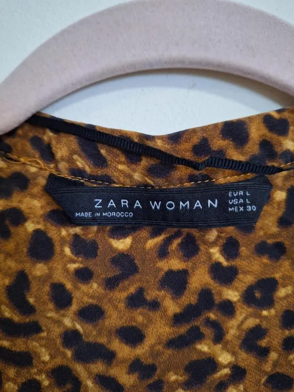 Cămașă Zara L | Caramel, Normal, Mânecă lungă, Animal print, Mătase - Image 4