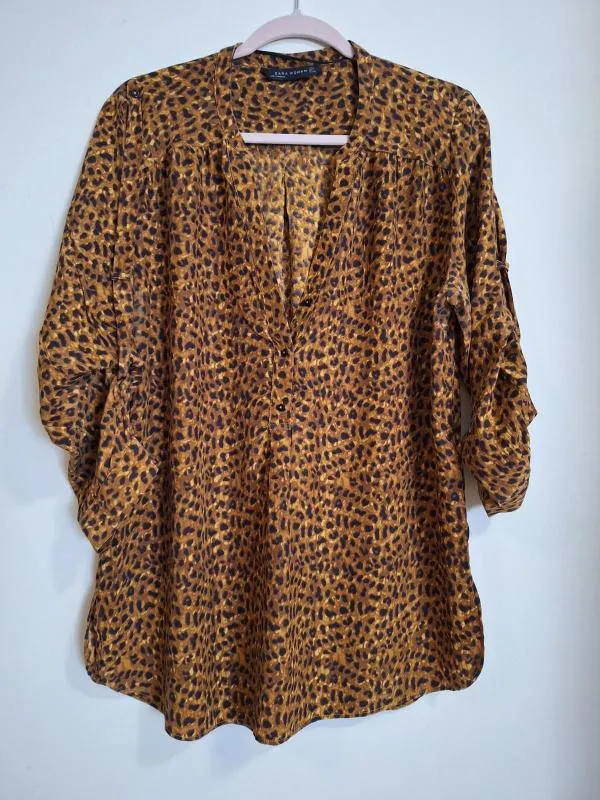 Cămașă Zara L | Caramel, Normal, Mânecă lungă, Animal print, Mătase - Image 7