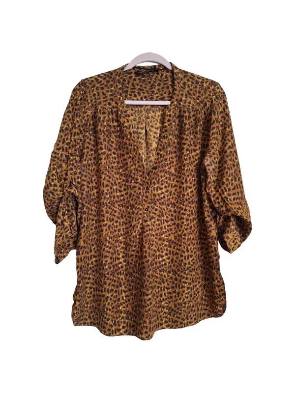 Cămașă Zara L | Caramel, Normal, Mânecă lungă, Animal print, Mătase