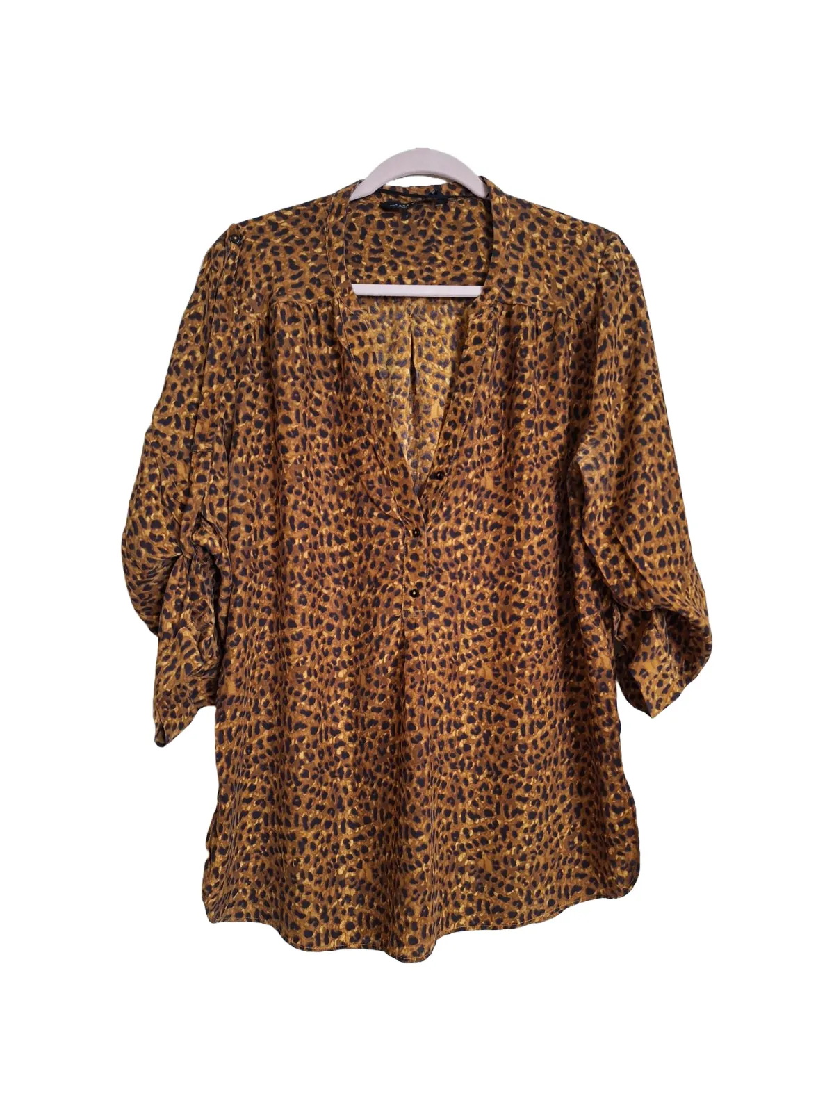 Cămașă Zara L | Caramel, Normal, Mânecă lungă, Animal print, Mătase