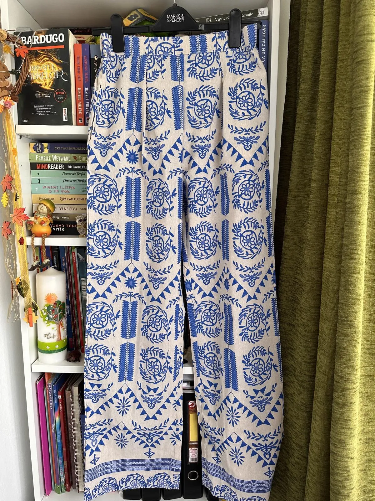 Pantaloni Armonika EU 36 | Albastru, Lungi, Talie înaltă, Flared (Evazați) fit, Abstract & Color Block, In