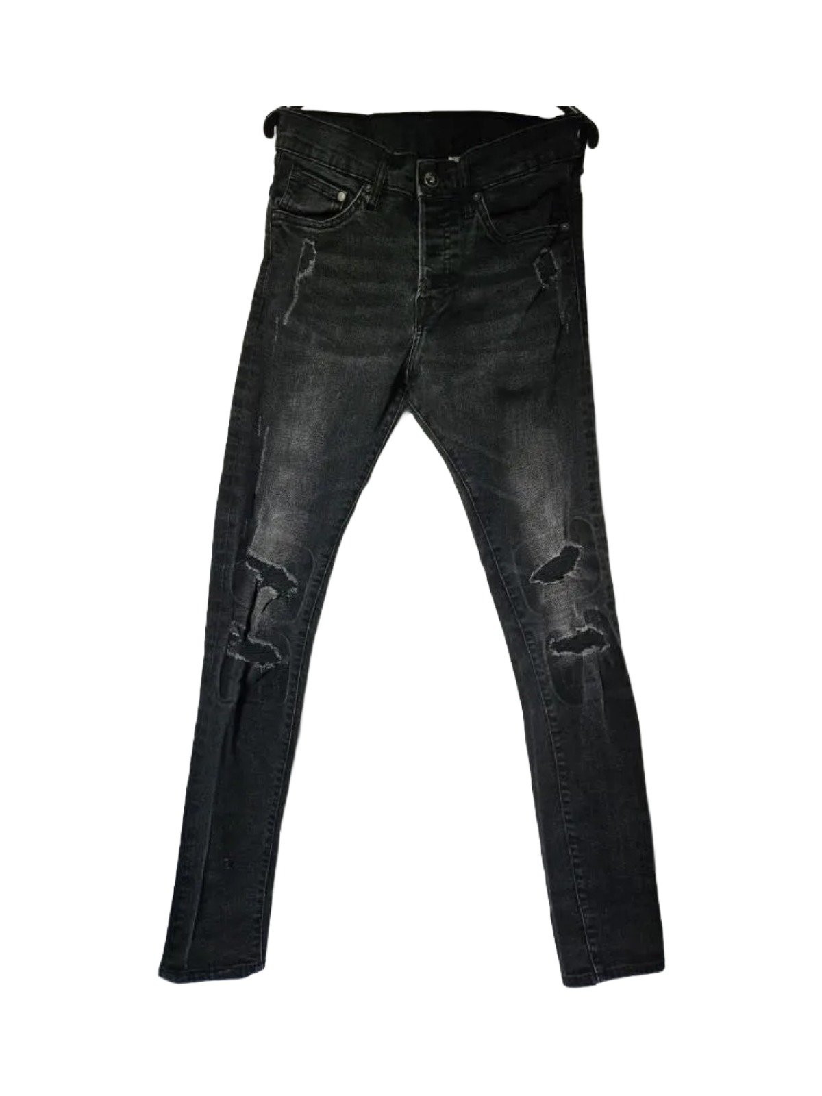 Blugi H&M EU 30 | Negru, Lungi, Talie joasă, Skinny fit, Rupți Cu tăieturi, Bumbac