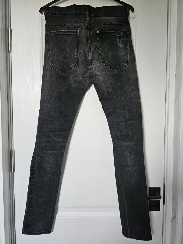 Blugi H&M EU 30 | Negru, Lungi, Talie joasă, Skinny fit, Rupți  Cu tăieturi, Bumbac - Image 2