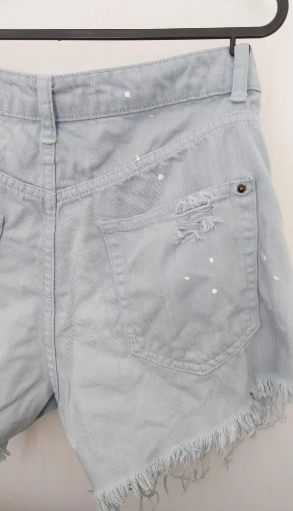 Blugi Koton EU 38 | Bleu, Scurți, Talie înaltă, Buline & Imprimeuri mici, Cu decupaje - Image 8