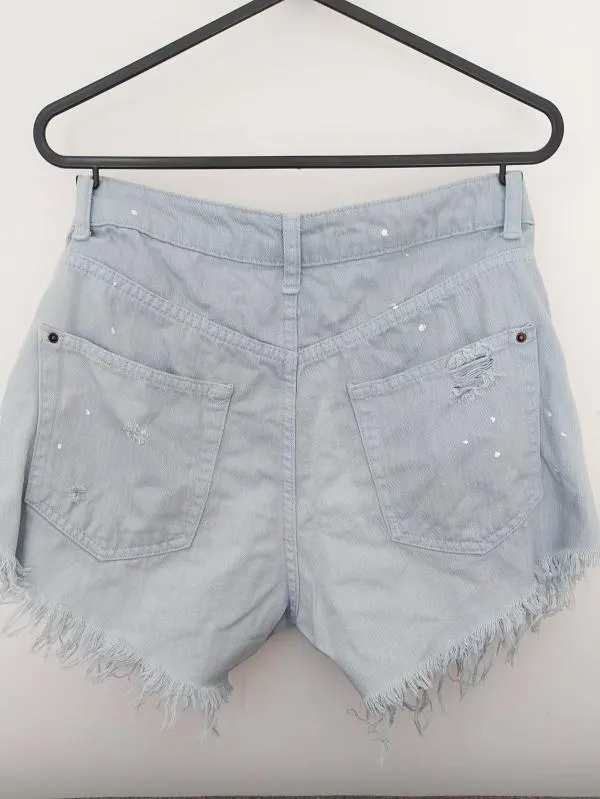 Blugi Koton EU 38 | Bleu, Scurți, Talie înaltă, Buline & Imprimeuri mici, Cu decupaje - Image 6