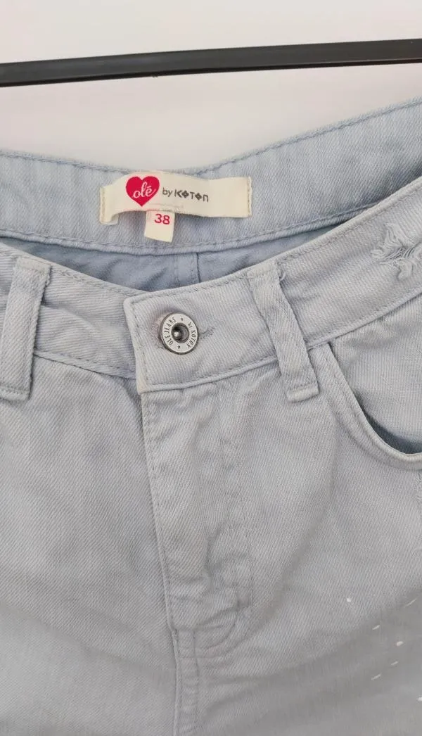 Blugi Koton EU 38 | Bleu, Scurți, Talie înaltă, Buline & Imprimeuri mici, Cu decupaje - Image 5