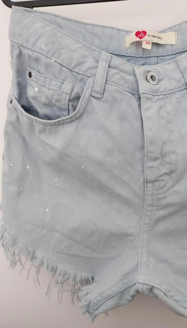 Blugi Koton EU 38 | Bleu, Scurți, Talie înaltă, Buline & Imprimeuri mici, Cu decupaje - Image 4
