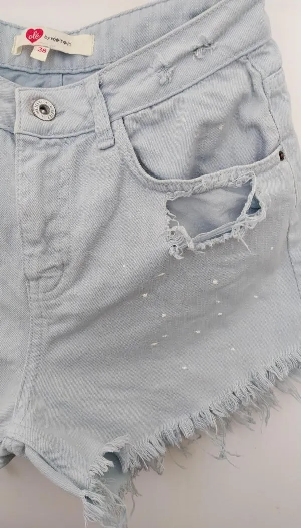 Blugi Koton EU 38 | Bleu, Scurți, Talie înaltă, Buline & Imprimeuri mici, Cu decupaje - Image 3