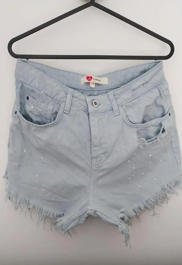 Blugi Koton EU 38 | Bleu, Scurți, Talie înaltă, Buline & Imprimeuri mici, Cu decupaje - Image 2