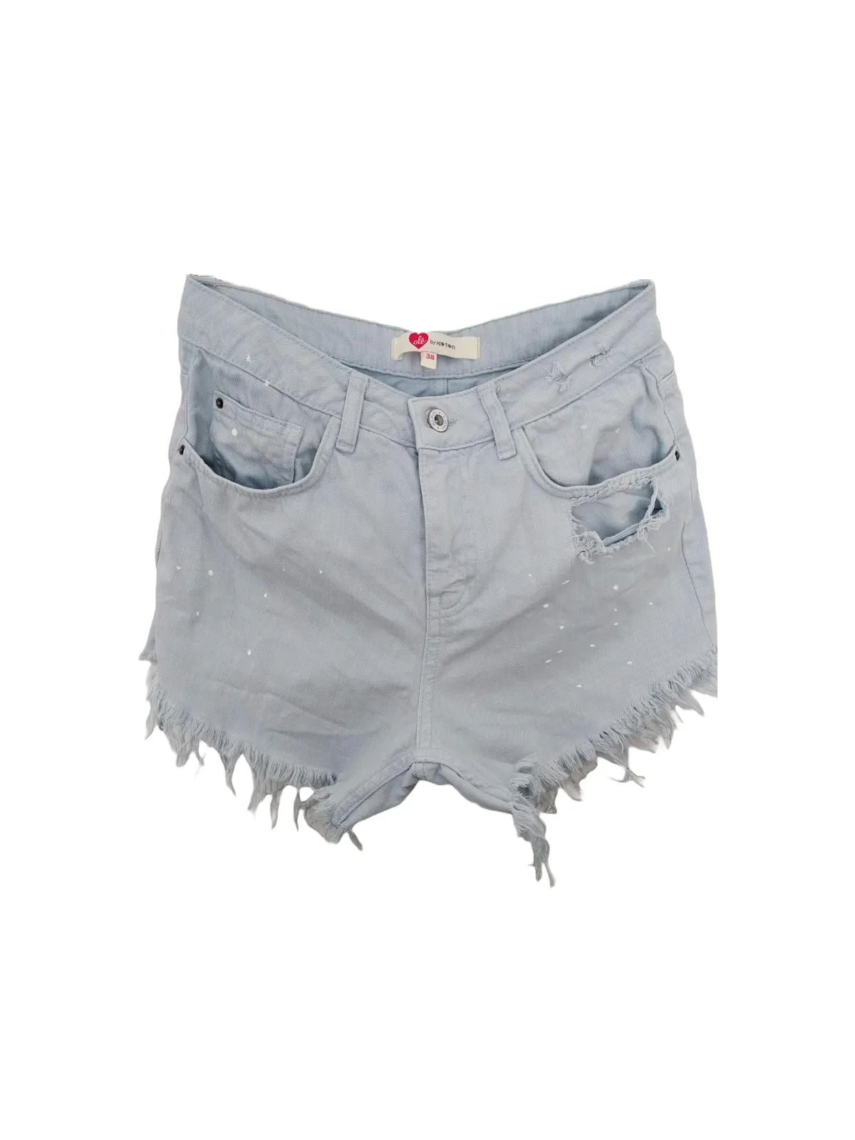 Blugi Koton EU 38 | Bleu, Scurți, Talie înaltă, Buline & Imprimeuri mici, Cu decupaje