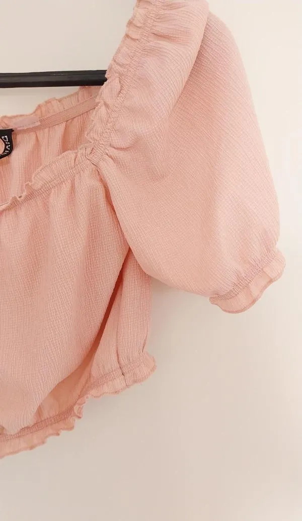 Top cropped H&M S | Roz, Cropped (Scurt), Mânecă scurtă - Image 4