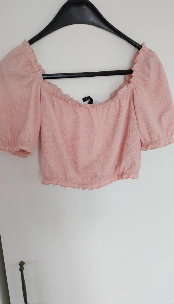 Top cropped H&M S | Roz, Cropped (Scurt), Mânecă scurtă - Image 2