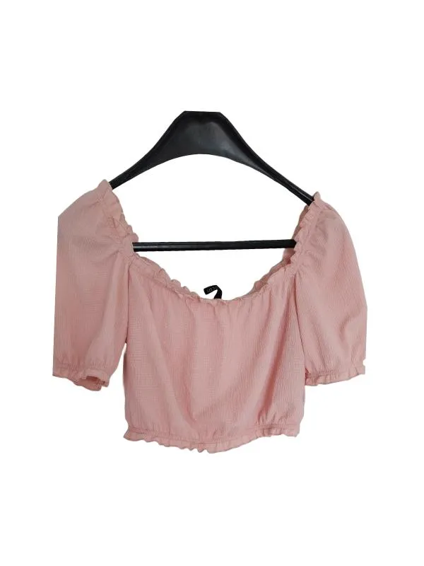 Top cropped H&M S | Roz, Cropped (Scurt), Mânecă scurtă
