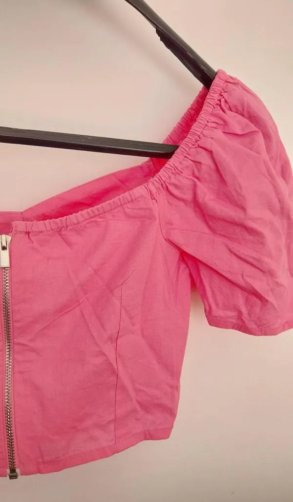 Top cropped Sinsay XXS | Fuchsia, Cropped (Scurt), Mânecă scurtă - Image 6