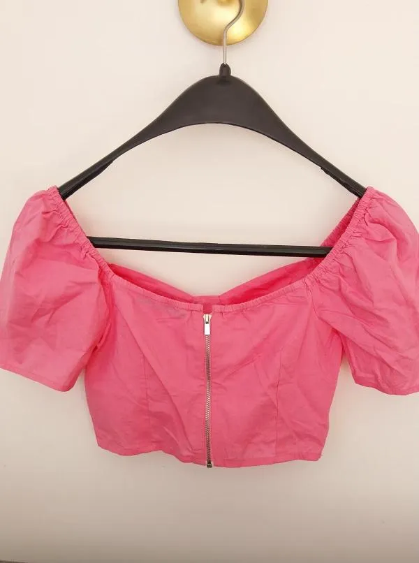 Top cropped Sinsay XXS | Fuchsia, Cropped (Scurt), Mânecă scurtă - Image 5