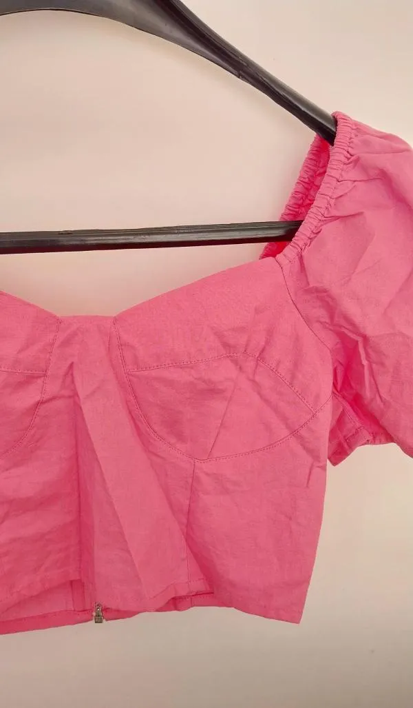 Top cropped Sinsay XXS | Fuchsia, Cropped (Scurt), Mânecă scurtă - Image 3