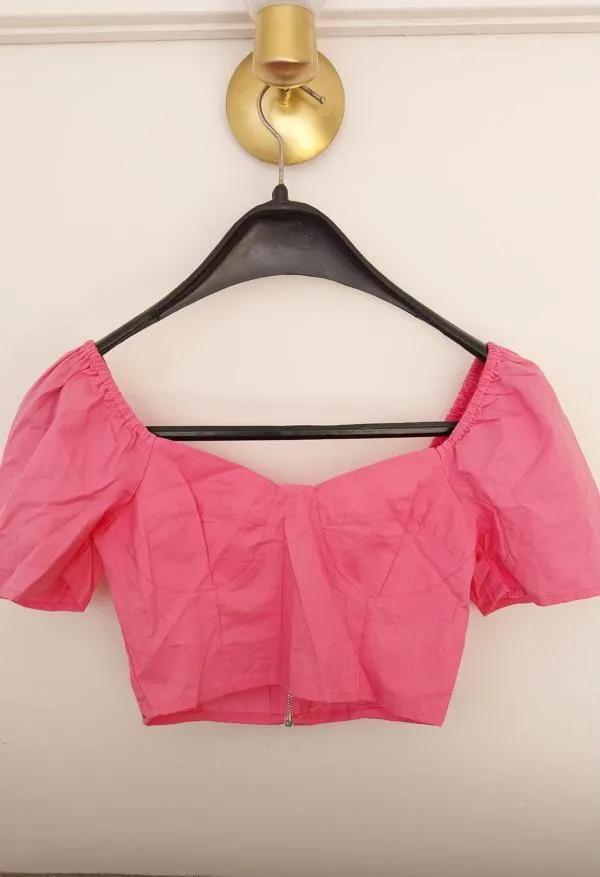 Top cropped Sinsay XXS | Fuchsia, Cropped (Scurt), Mânecă scurtă - Image 2