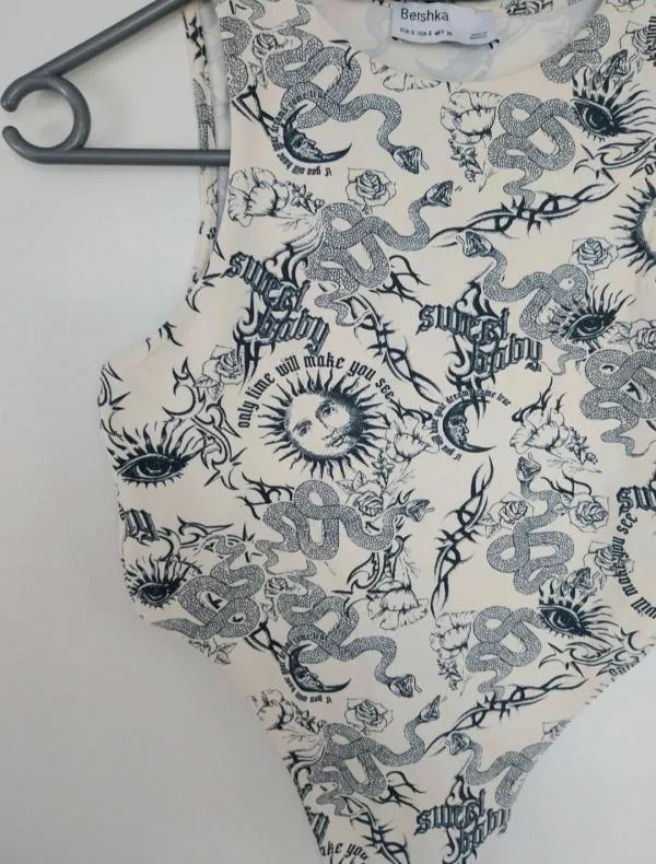 Body Bershka S | Bej, Normal, Fără mâneci, Floral & Tropical - Image 4