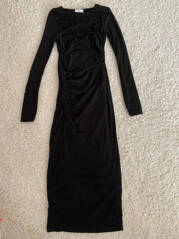 Rochie de seară ASOS S | Negru, Maxi, Mânecă lungă, Cu decupaje - Image 2