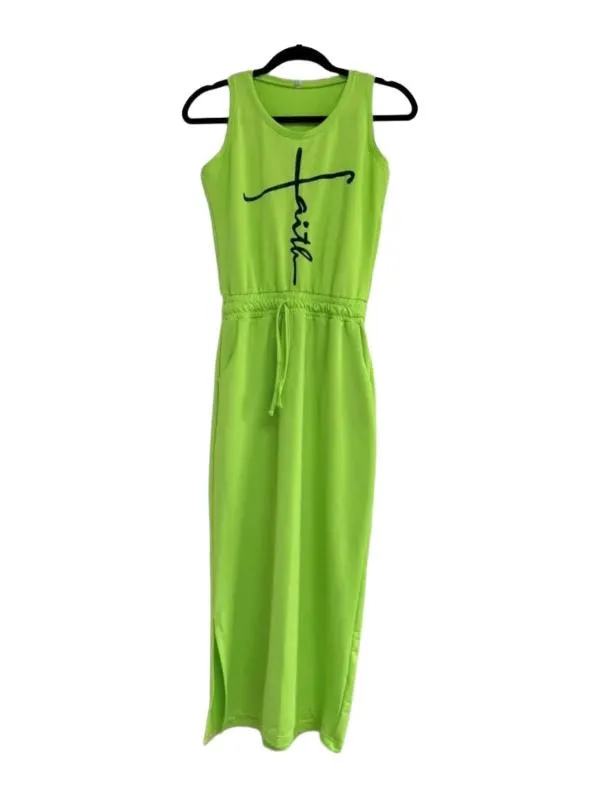 Rochie mulată NO BRAND EU 36 | Verde lime, Midi, Fără mâneci, Logo, Cu decupaje, Poliester