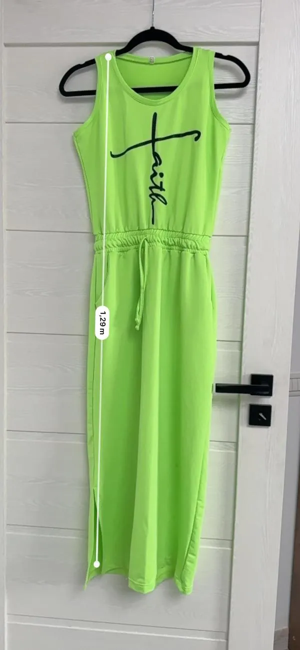 Rochie mulată NO BRAND EU 36 | Verde lime, Midi, Fără mâneci, Logo, Cu decupaje, Poliester - Image 6