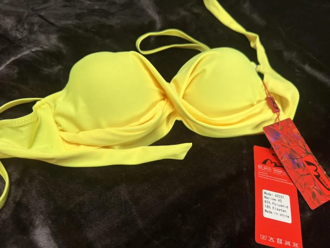 Sutien bikini MEINA EU 36 | Galben, Design petrecut, Poliamidă - Image 2