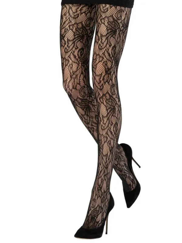 Ciorapi JOLINESSE EU 38 | Negru, Floral & Tropical, Poliamidă