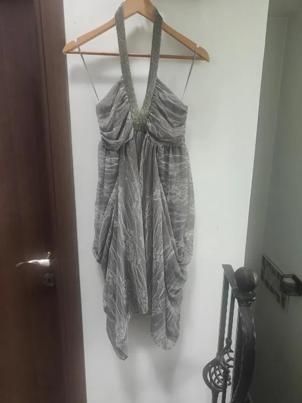 Rochie de seară Bsb Collection EU 40 | Gri, Mini, Bretele după gât - Image 2