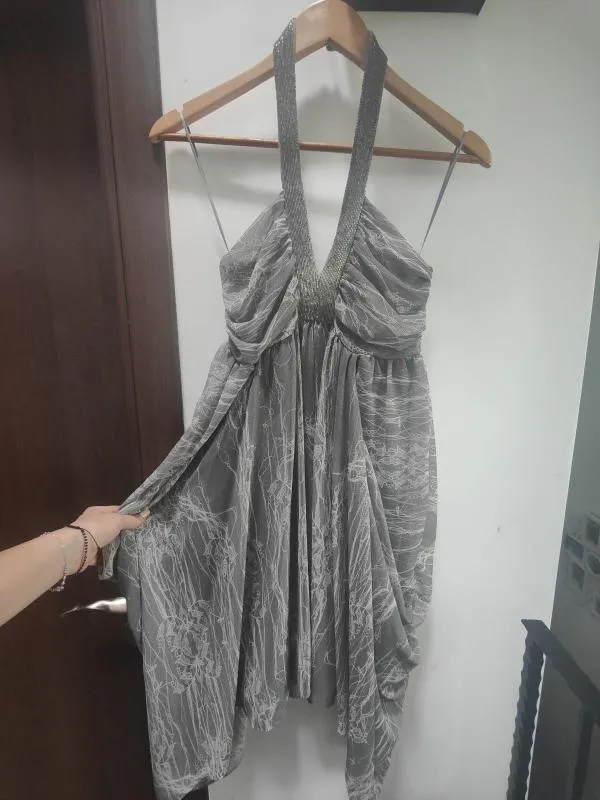Rochie de seară Bsb Collection EU 40 | Gri, Mini, Bretele după gât - Image 3