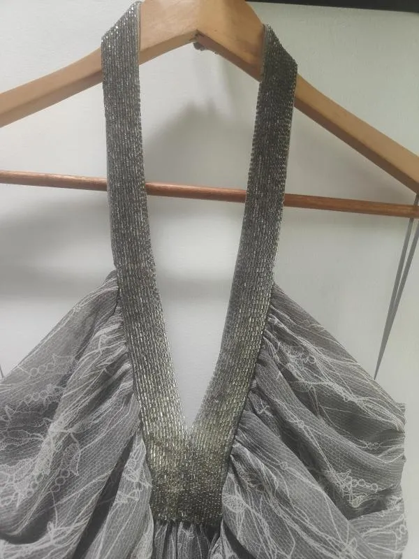 Rochie de seară Bsb Collection EU 40 | Gri, Mini, Bretele după gât - Image 5