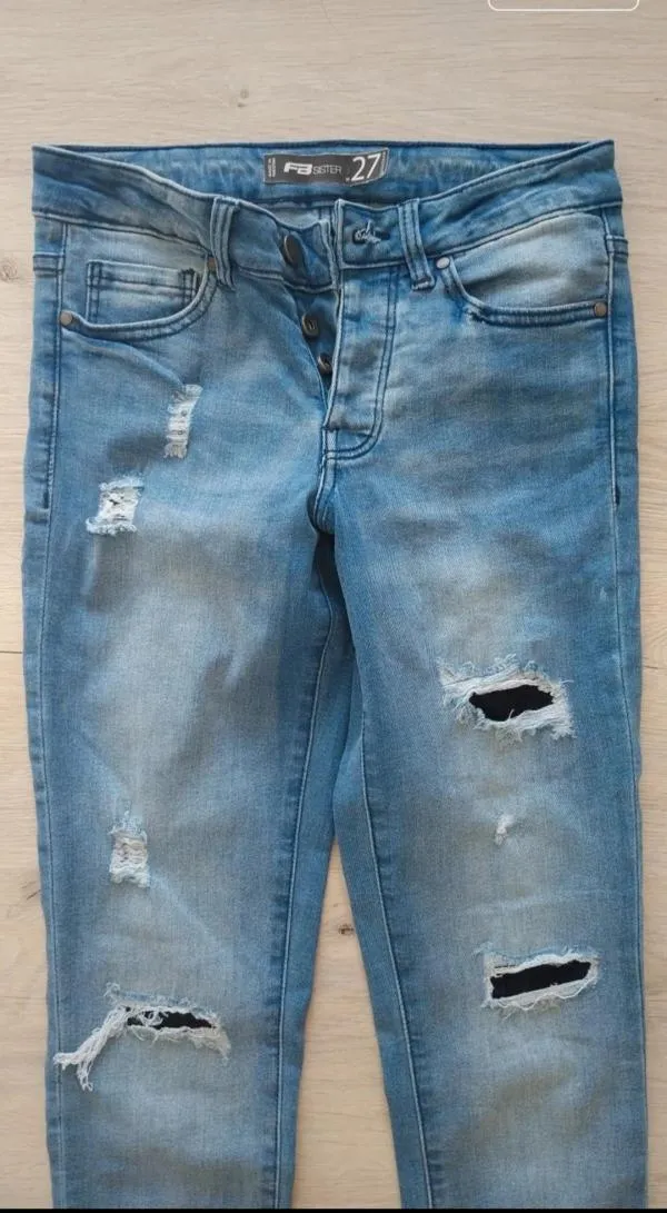 Blugi FB Sister EU 36 | Albastru, Lungi, Talie medie, Skinny fit, Cu decupaje - Image 3