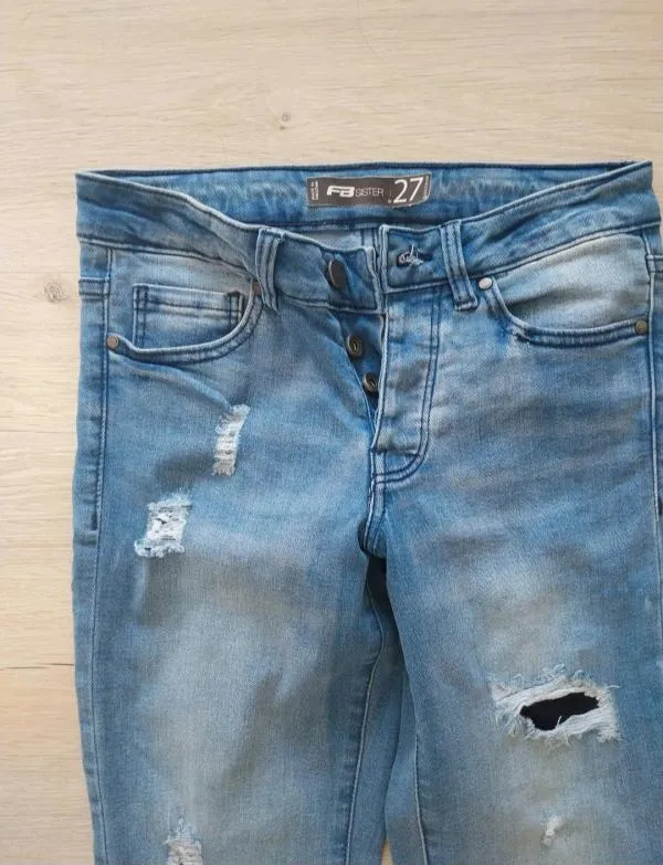 Blugi FB Sister EU 36 | Albastru, Lungi, Talie medie, Skinny fit, Cu decupaje - Image 4