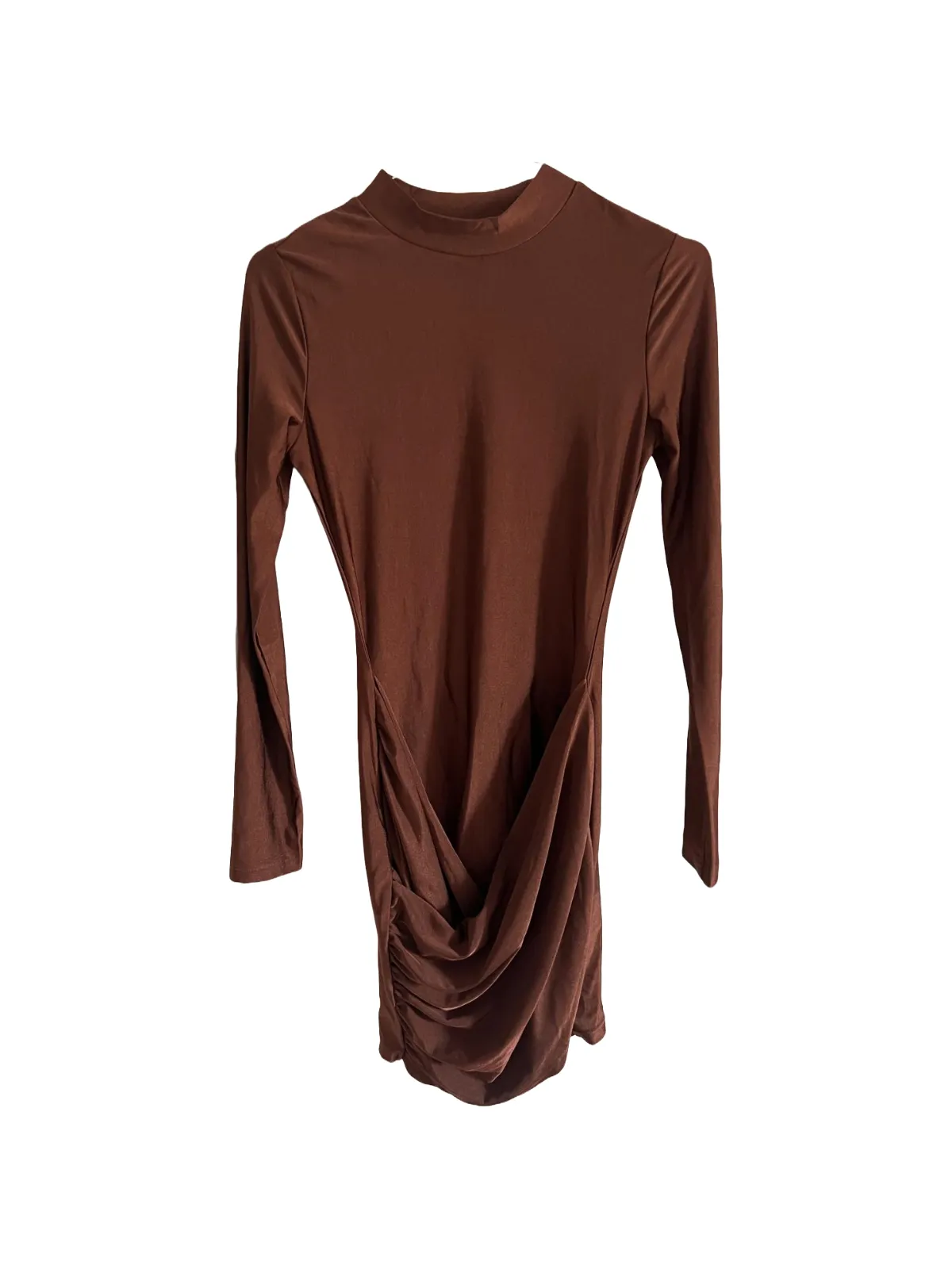 Rochie de seară Shine EU 32 | Maro, Mini, Mânecă lungă, Design asimetric, Elastan