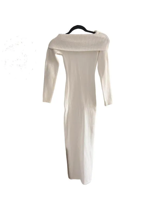Rochie dreaptă Bershka EU 34 | Alb, Midi, Cu umerii goi