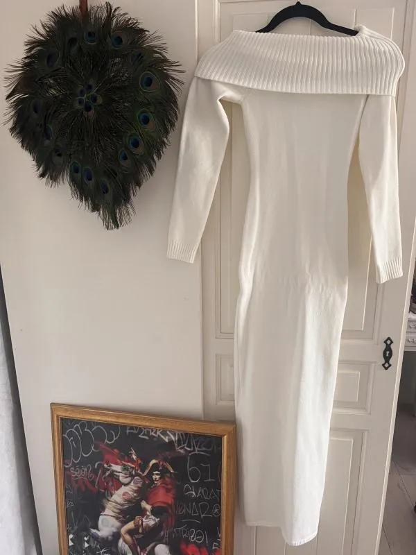 Rochie dreaptă Bershka EU 34 | Alb, Midi, Cu umerii goi - Image 2