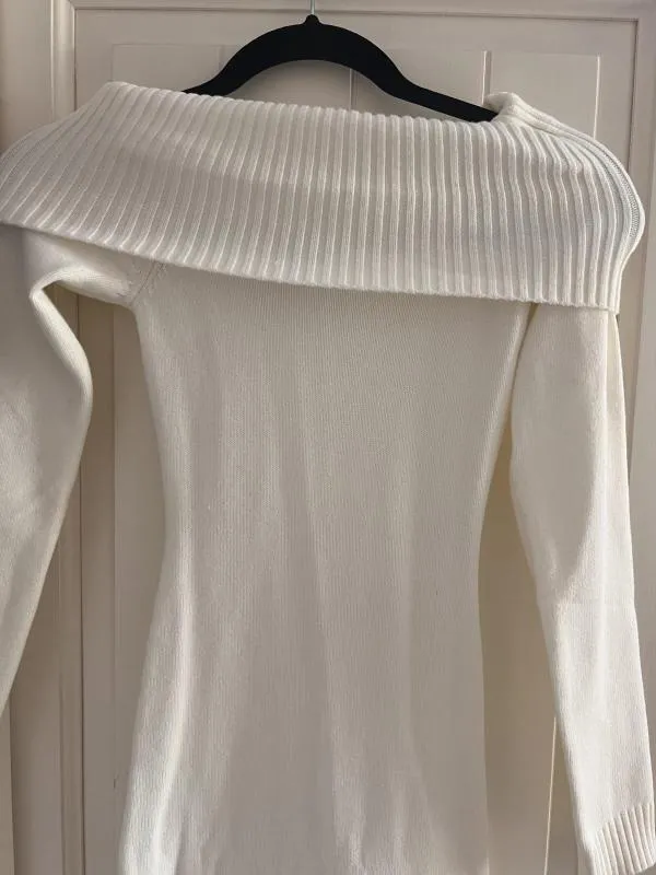 Rochie dreaptă Bershka EU 34 | Alb, Midi, Cu umerii goi - Image 3