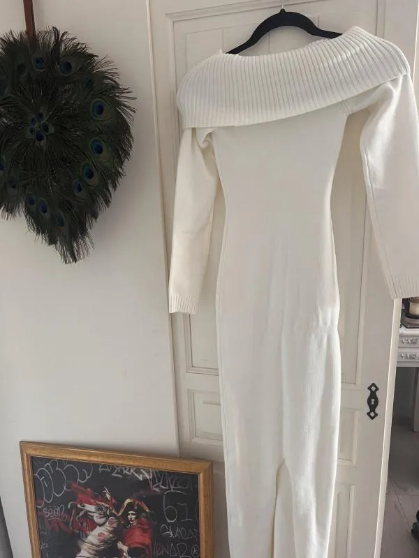 Rochie dreaptă Bershka EU 34 | Alb, Midi, Cu umerii goi - Image 5