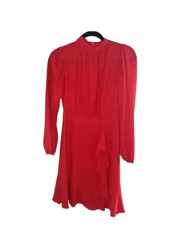 Rochie casual Orsay EU 34 | Roșu, Midi, Mânecă lungă, Volane