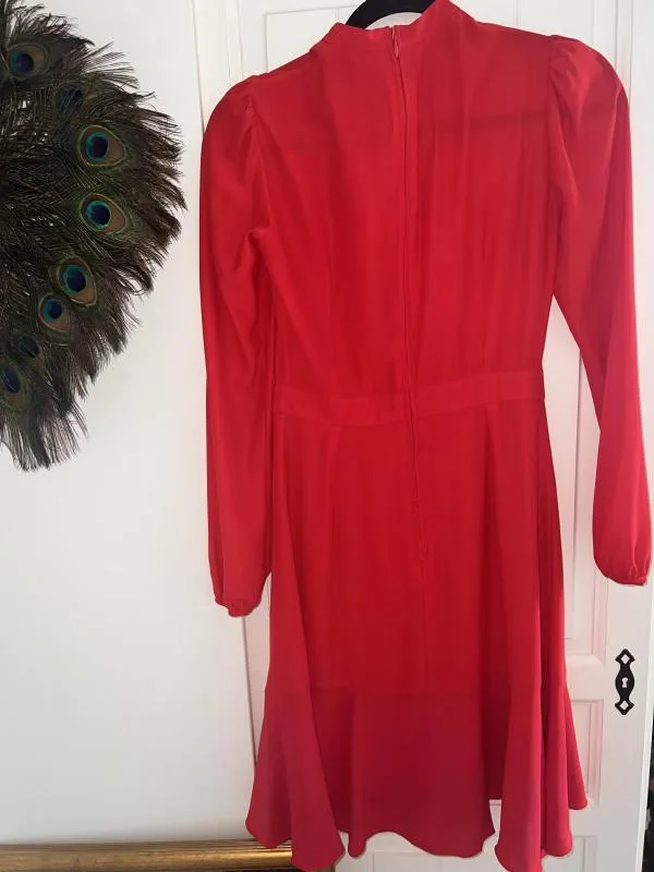 Rochie casual Orsay EU 34 | Roșu, Midi, Mânecă lungă, Volane - Image 3