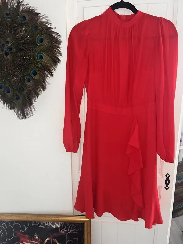 Rochie casual Orsay EU 34 | Roșu, Midi, Mânecă lungă, Volane - Image 2