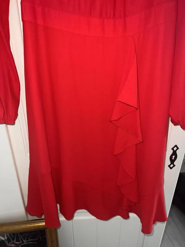 Rochie casual Orsay EU 34 | Roșu, Midi, Mânecă lungă, Volane - Image 4